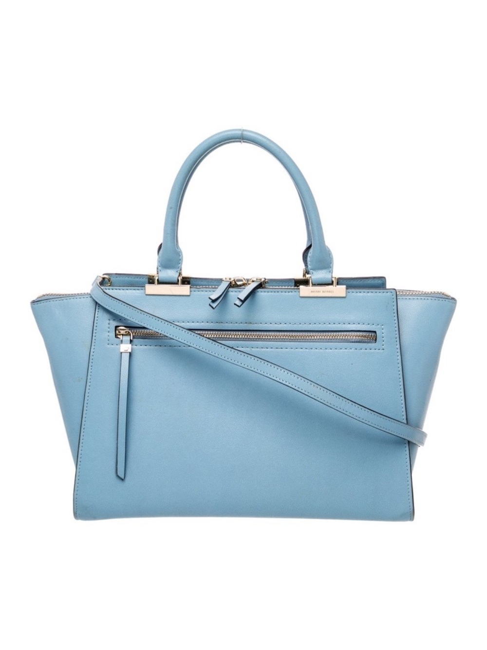 Henri Bendel NWOT Sky Blue Gotham Leather Satchel with Shoulder Strap.